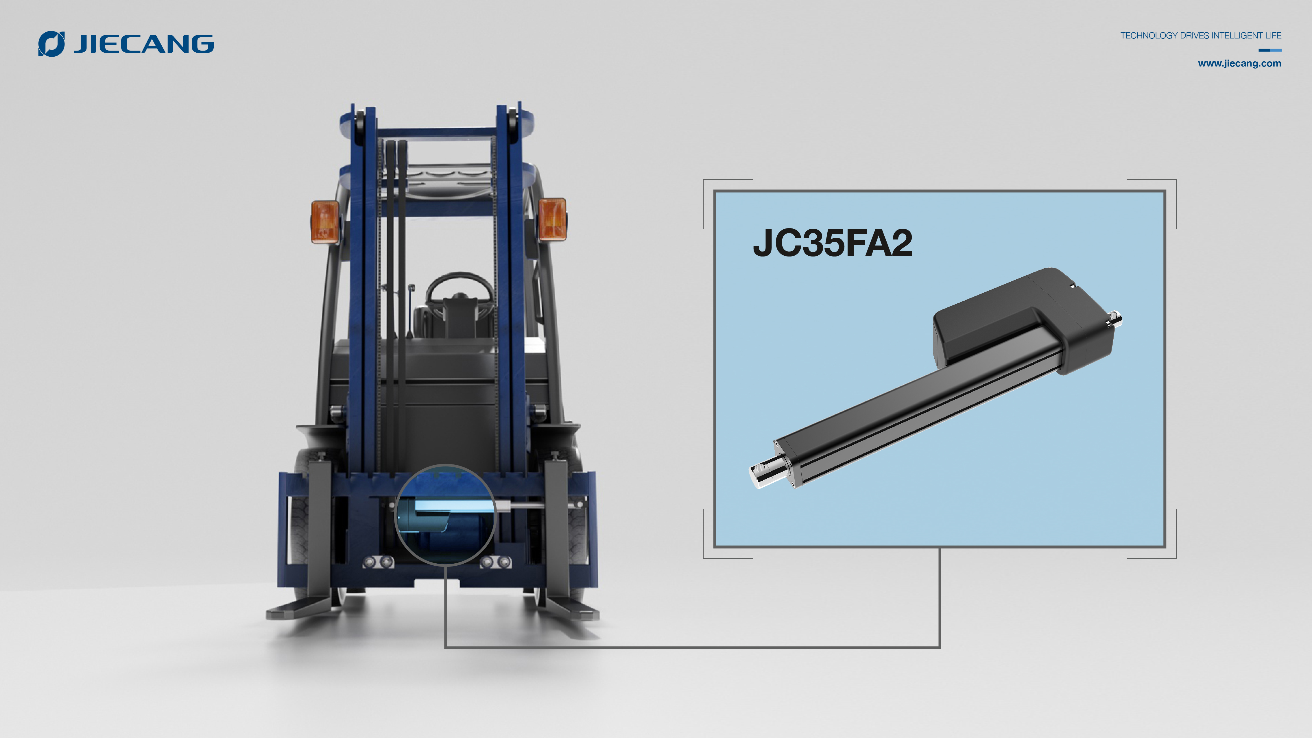 Close-up of electric actuator JC35FA2 applied in electric side shifter